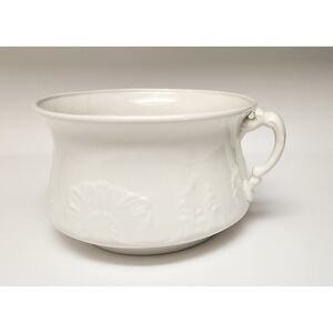 Vintage Antique Semi Porcelain White Chamber Pot W/ Handle German 10.5"